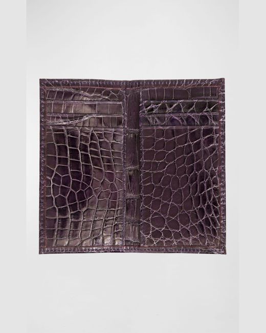 Abas Purple Glazed Alligator Leather Bifold Card Case for men