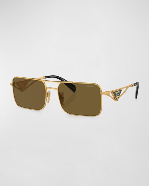 Prada Natural Triangle Logo Metal Rectangle Sunglasses for men