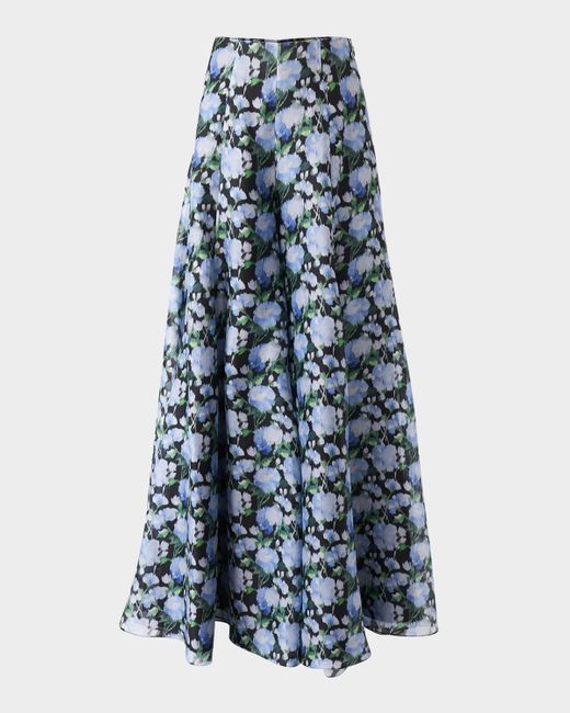 Carolina Herrera Blue Floral Silk Palazzo Pants