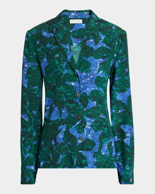 Dries Van Noten Green Colla Oil-Print Button-Down Shirt