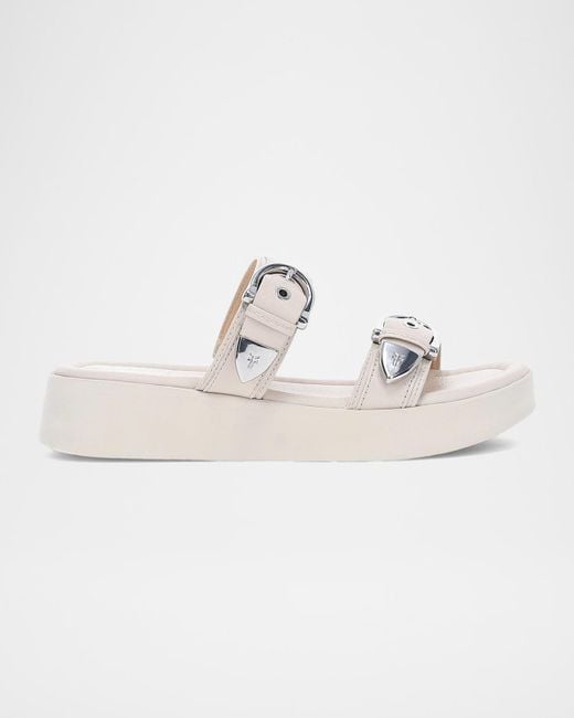 Frye White Maya Double Buckle Slide Sandals