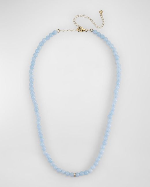 Sydney Evan White 14k Diamond Bezel Rondelle Choker With Aquamarine Beads