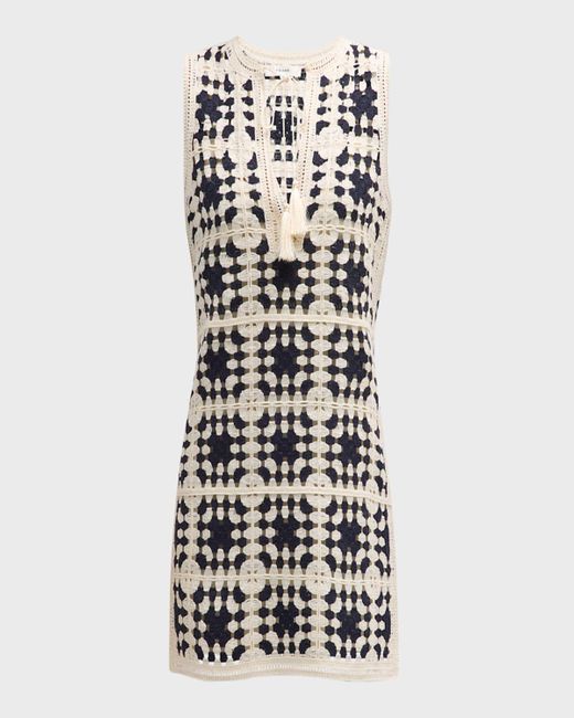 FRAME White Crochet Tassel Popover Mini Dress