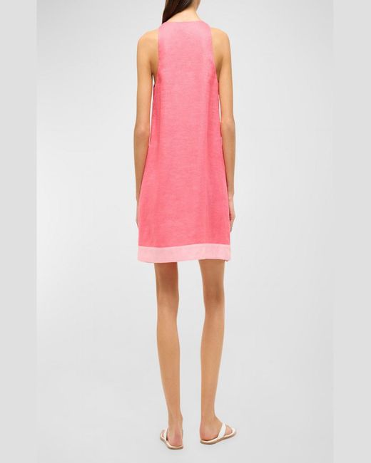 Staud Pink Allori Sleeveless Linen Mini Dress