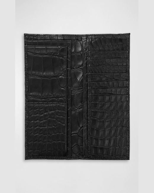 Abas Black Matte Alligator Leather Bifold Coat Wallet for men