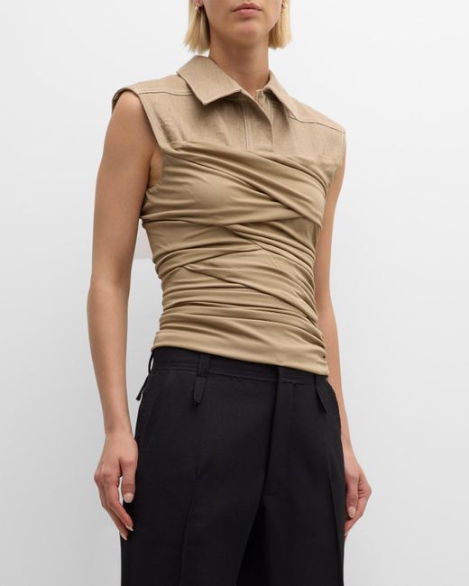 Christopher Esber Multicolor Calda Ruched Sleeveless Collared Top