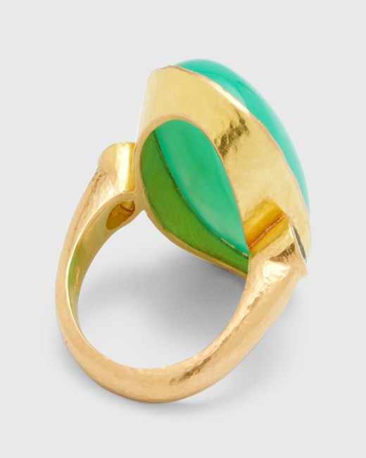 Elizabeth Locke Green 19K Chrysoprase Ring With Demantoid Garnets