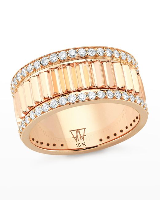 Walters Faith Natural Clive Rose Gold Narrow Fluted Band Ring With Diamonds Rails