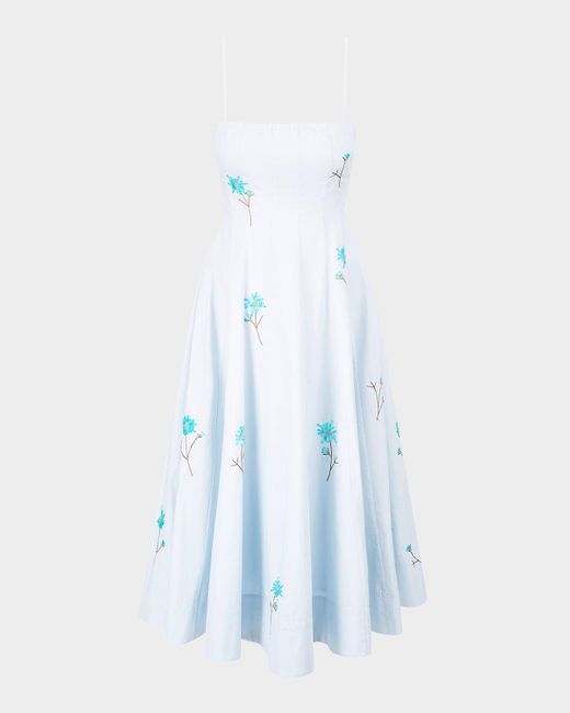 Staud Blue Wylie Floral Paneled Midi Dress