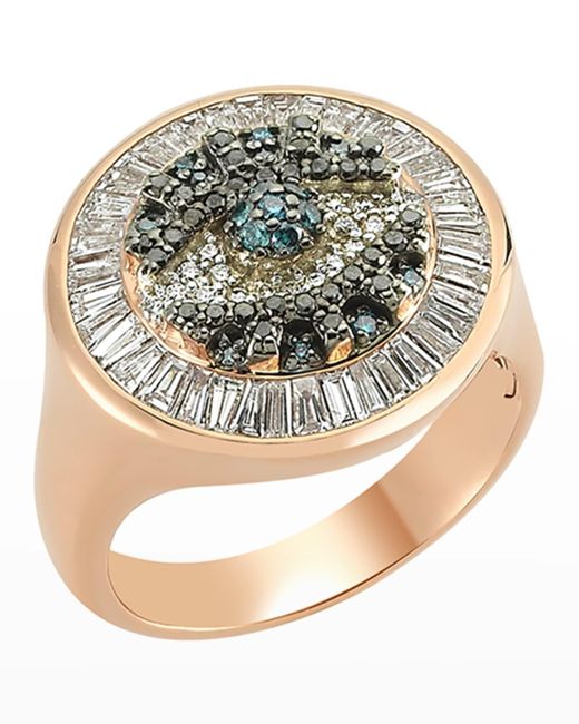 BeeGoddess Metallic 14k Rose Gold Eye Light Diamond Round And Baguette Ring