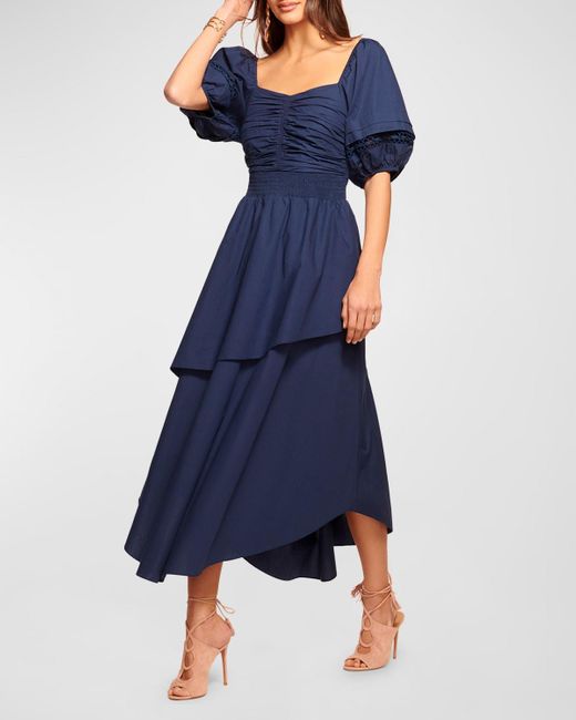 Ramy Brook Blue Persephone Puff-Sleeve High-Low Dress