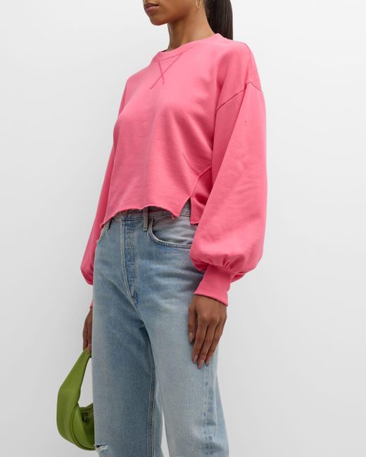 FRAME Cropped Shirttail Sweatshirt in Pink | Lyst