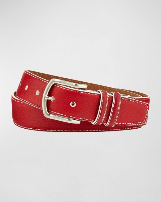 W. Kleinberg Red South Beach Pebbled Leather Belt for men