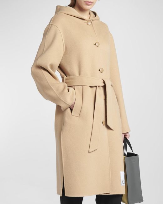 Marni Natural Logo-Patch Hooded Wool Cashmere Coat