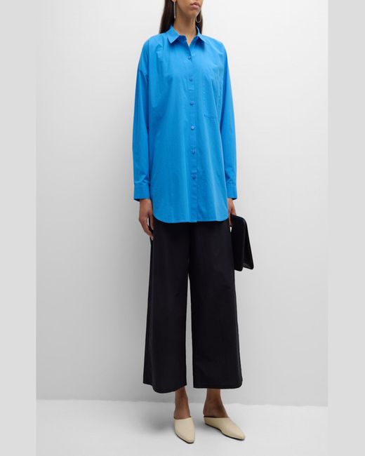 Eileen Fisher Blue Garment-Washed Organic Cotton Poplin Shirt