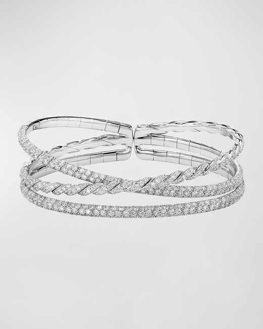 David Yurman Gray Three-row Paveflex Bracelet In 18k White Gold With Diamonds, Size M
