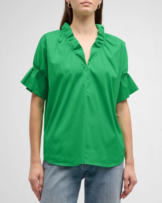 Finley Green Crosby Flounce Neck & Sleeve Silky Poplin Shirt