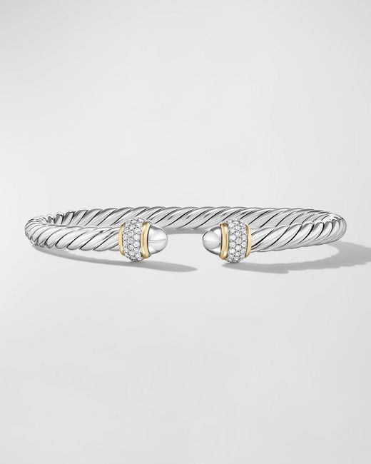 David Yurman Gray Cable Bracelet With Diamonds In Silver And 18k Gold, 5mm