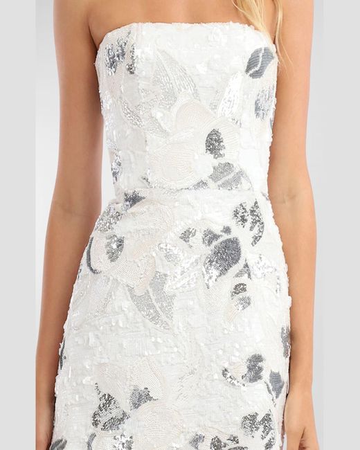 HELSI White Linda Strapless Floral Sequin A-Line Mini Dress