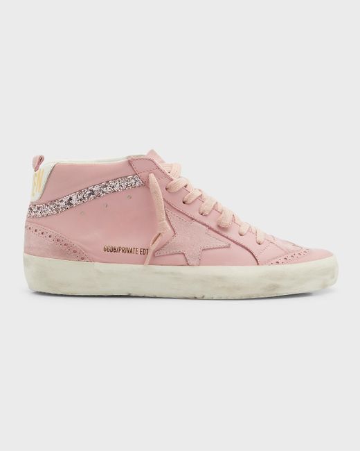 Golden Goose Deluxe Brand Pink Mid Star Leather Glitter Wing-tip Sneakers