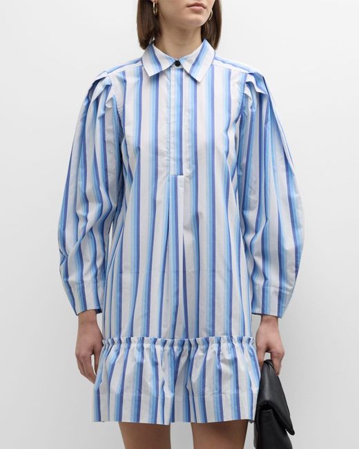 Ganni Blue Stripe Cotton Mini Shirtdress
