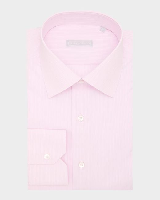 Stefano Ricci Pink Cotton Multi-Stripe Point Collar Dress Shirt for men