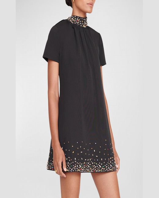 Staud Black Ilana Embellished Bow-Collar Mini Dress