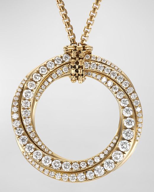 David Yurman Metallic 30mm Full Pave Crossover Pendant Slider Necklace With Diamonds And Gold