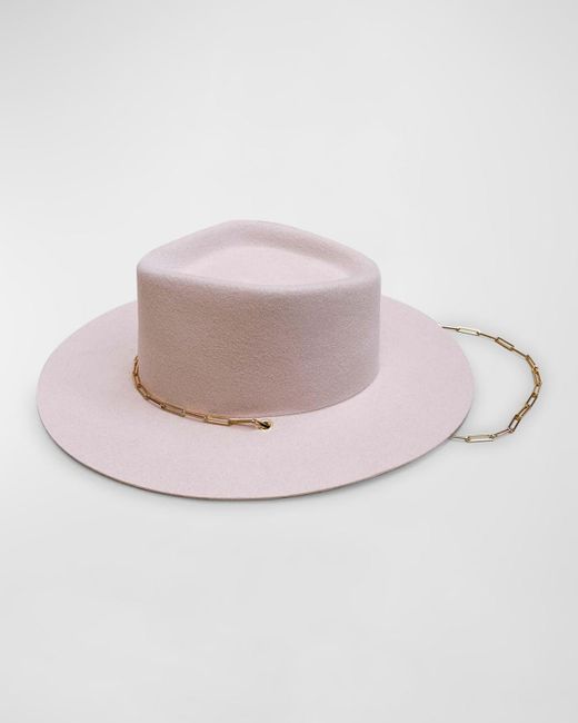 Van Palma Pink Ulysse Merino Wool Fedora With Chain