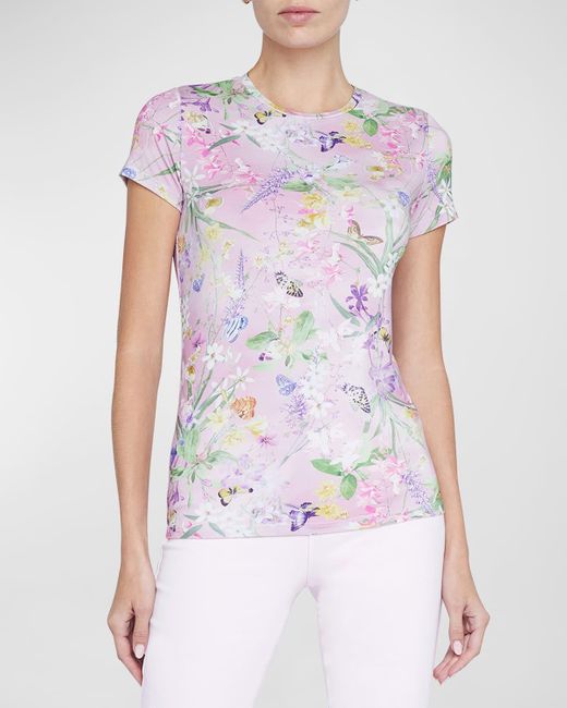 L'Agence White Ressi Short-sleeve Botanical Butterfly Tee
