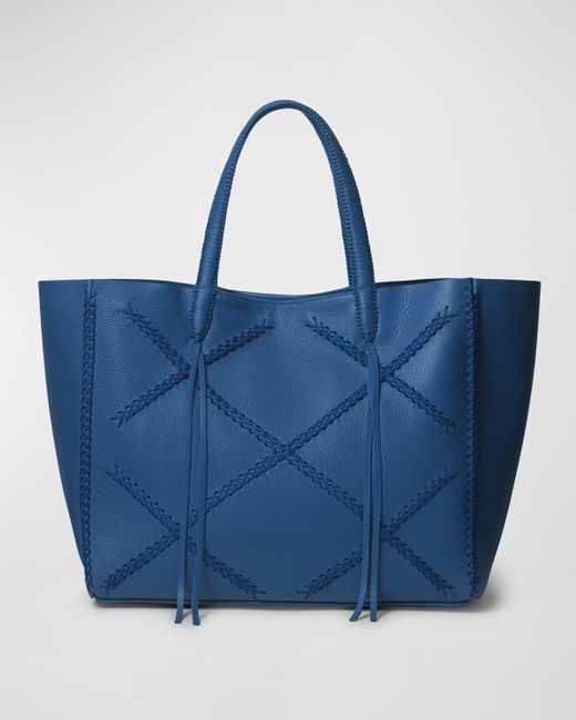 Callista Blue Crisscross Grain Leather Tote Bag