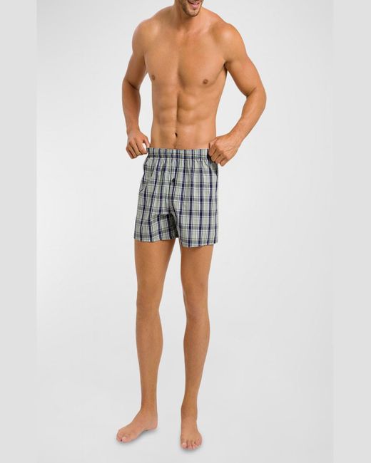 Hanro Blue Fancy Woven Cotton Boxers for men