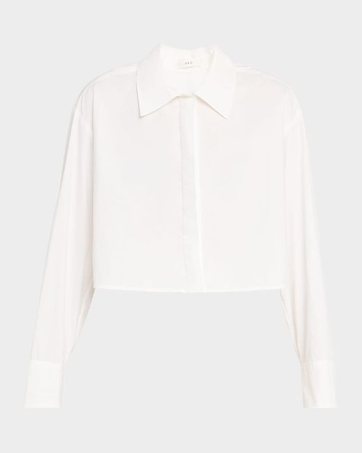 A.L.C. White Maude Cropped Button-Front Top
