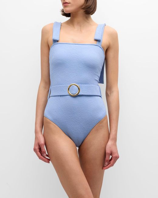 Alexandra Miro Blue Audrey Belted One-Piece Swimsuit