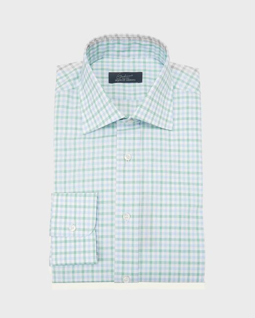 Neiman Marcus Blue Graph Check Cotton Dress Shirt for men