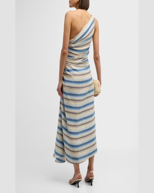A.L.C. Blue Carolyn Stripe One-Shoulder Maxi Dress