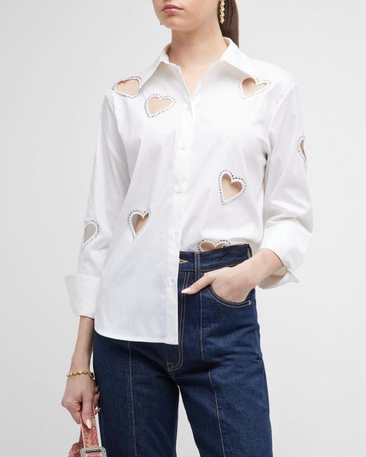 Alice + Olivia Finely Embellished Button-front Heart Cutout Shirt in ...