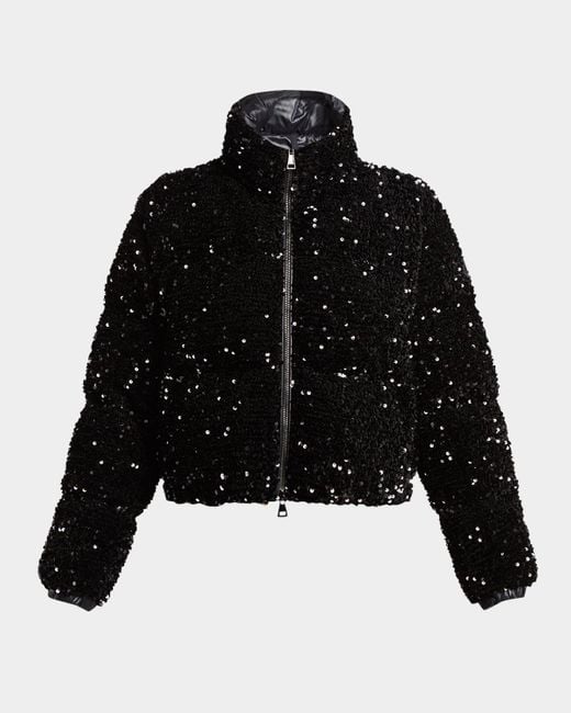 Moncler Black Louvi Sequined Short Down Jacket