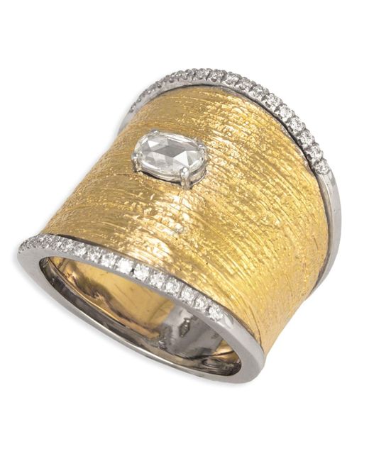 Staurino Metallic 18k Wide Ring W/ Diamond Trim, Size 6.75