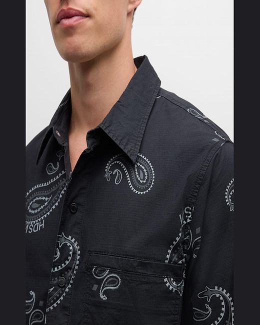 Hudson Black Cropped Paisley Button-Down Shirt for men