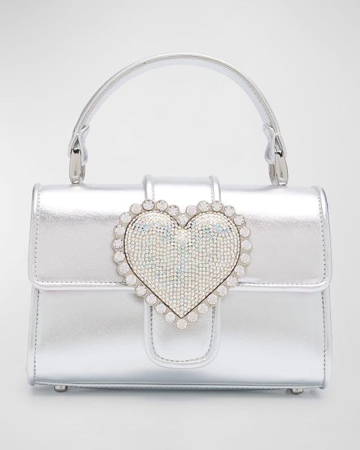 Sophia Webster Gray Amora Heart Metallic Leather Top-Handle Bag