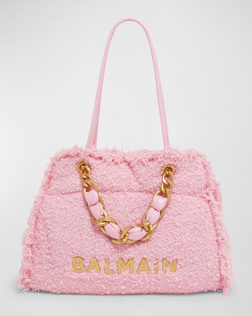 Balmain Pink 1945 Soft Cabas Tote Bag In Tweed