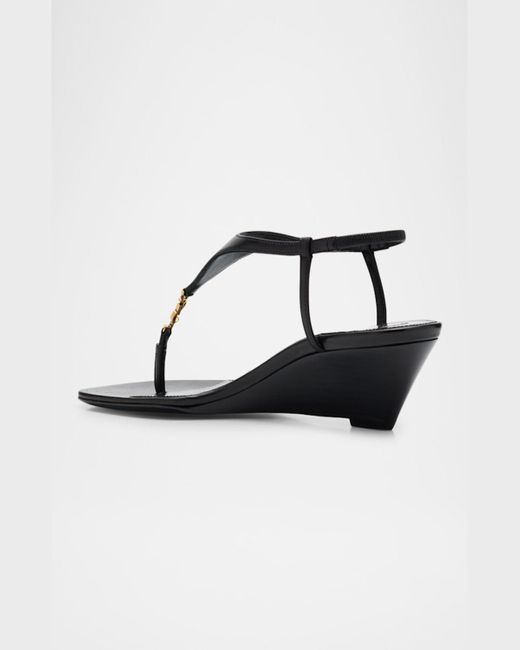 Saint Laurent Black Cassandra Leather Ysl Wedge Sandals