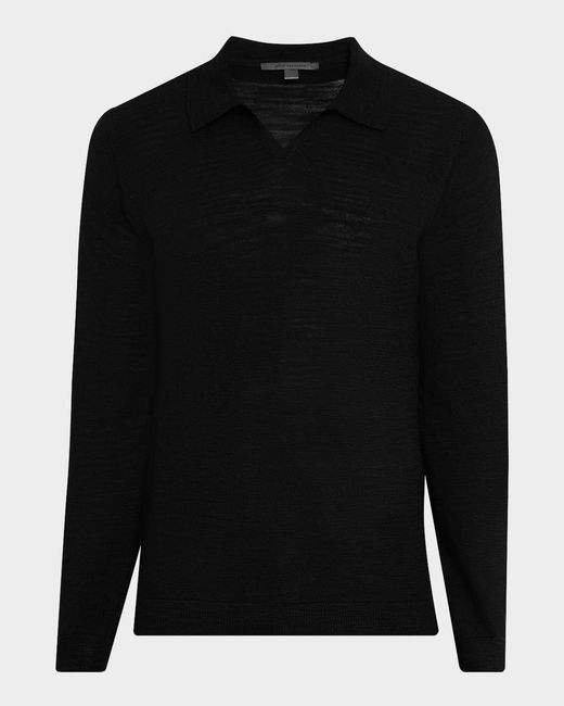 John Varvatos Black Luciano Slub Wool Knit Polo Shirt for men