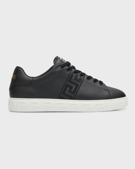 Versace Black La Greca Leather Low-Top Sneakers for men