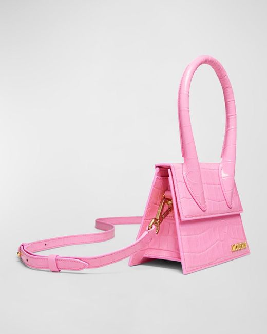 Jacquemus Pink Le Chiquito Moyen Croc-Embossed Top-Handle Bag