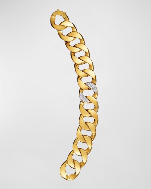 Verdura Metallic 18k Yellow Gold Medium Curb Link Bracelet With Diamond Link