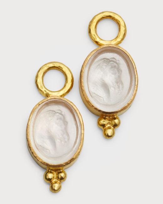 Elizabeth Locke Metallic Horse Profile 19k Yellow Gold Venetian Glass Intaglio Earring Pendants For Hoops
