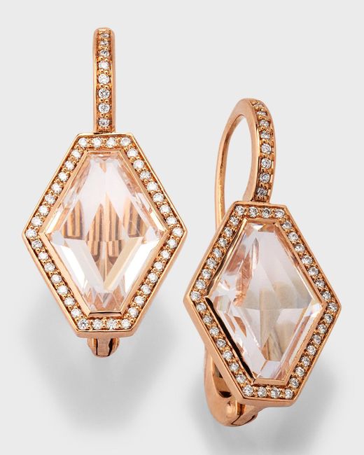 Walters Faith Metallic Bell 18k Rose Gold Diamond And Rock Crystal Hexagonal Earrings