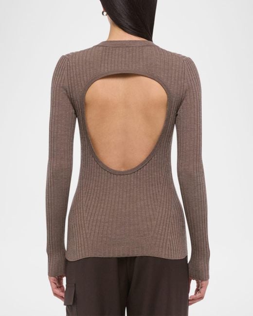 Helmut Lang Brown Open-Back Ribbed Wool Top